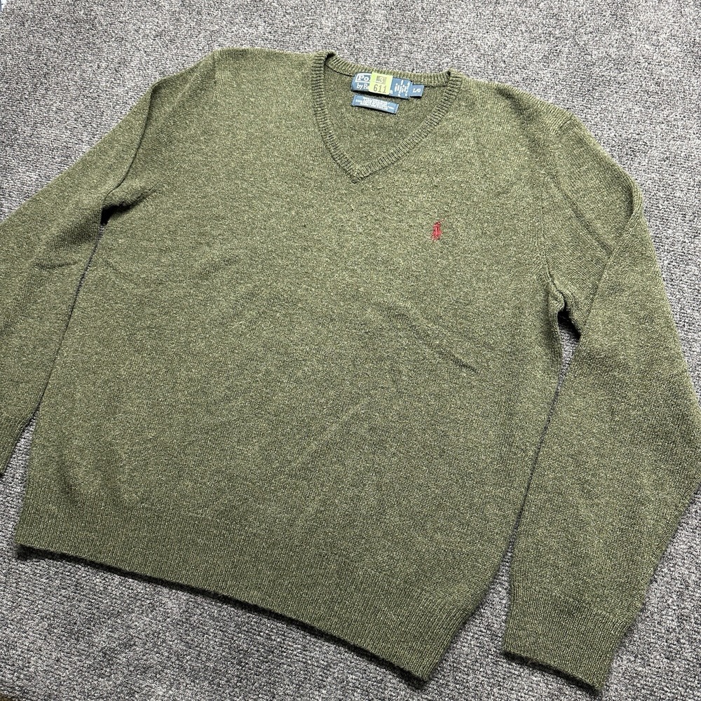 Vintage Polo Ralph Lauren Sweater Mens Large Green Lambswool Pony Casual Grandpa